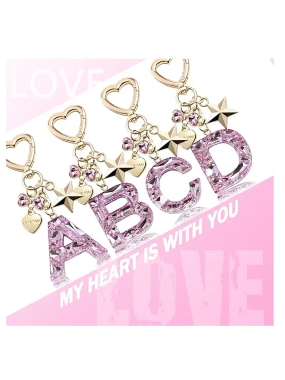Crystal Rhinestone Butterfly Initial Letter Keychain for Purse & Bag Charm Women